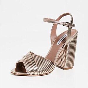Tabitha Simmons Metallic Rose Gold Ankle-Strap Block Heel Sandals, Size 37